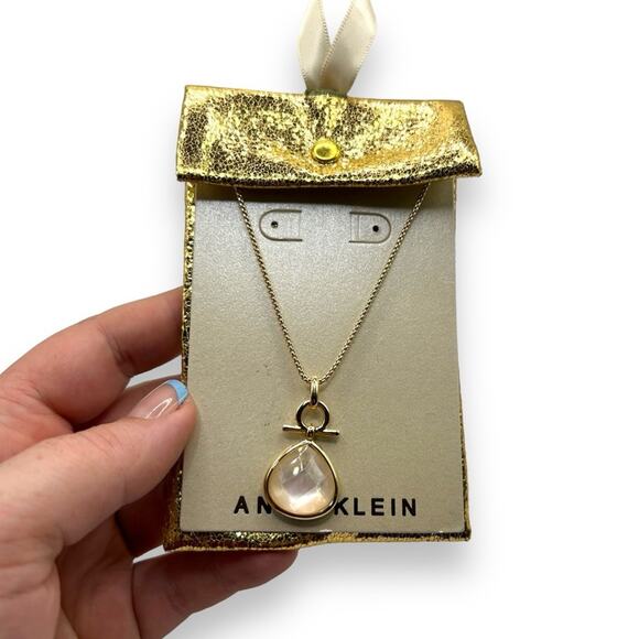 Anne Klein Jewelry - NWT Anne Klein Macy's Gold Rose Quartz Style Pendant Gemstone Necklace NEW